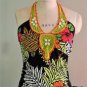 Womens S M Muchacha Tropical Halter Top Shell Crochet Detail Blouse Top