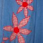 Vintage 70s Maxi Dress S Gingham Red White Blue Flower Applique Long Sleeve