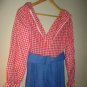 Vintage 70s Maxi Dress S Gingham Red White Blue Flower Applique Long Sleeve