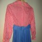 Vintage 70s Maxi Dress S Gingham Red White Blue Flower Applique Long Sleeve