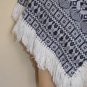 Vintage Black and White Poncho Made in Guatemala Pacaya Rug Coat with Fringe