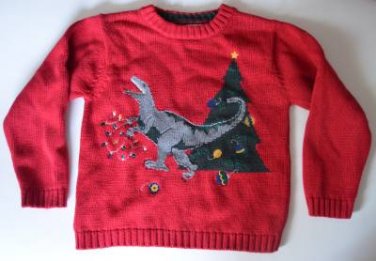 Boys size 5 SKYR Red Dinosaur Christmas Knit Sweater Holiday