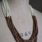 Vintage Beaded Multi Layer Necklace Summer Brown White