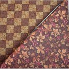 Leaves & Berries Print n'  Two Tone Brown Checker - TWO Fat Quarters (2862)