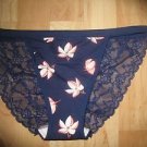 Victoria's Secret Lace Backed Navy Blue String Bikini w/Flowers XSmall