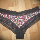 Victoria's Secret Lace Edged Charcoal Gray Cheeky w/ Multicolor Dots Medium