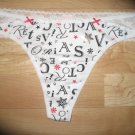 Victoria's Secret White Lace Edged Thong w/ VS & Silver & Red Snowflakes Large