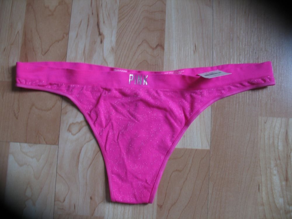 Victoria S Secret Pink Hot Pink Thong With Silver Glitter Small