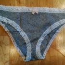 Victoria's Secret Gray Ribbed Cheekini with White Lace Edging and Pink Bow Med