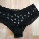 Victoria's Secret Black Lace Edged Cheeky w/ White Bow Print Small