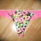 Victoria's Secret Pink Lace-Waisted Thong Hot Pink/Black Floral Print Medium