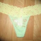 Victoria's Secret  PINK All Lace Lemon-Lime Floral w/Red Dots Thong XSmall
