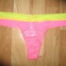 Victoria's Secret Pink Extra Low Rise Pink All Lace Bright Pink w/ Yel Thong Sm