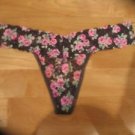 Victoria's Secret PINK Pink Roses on Charcoal Gray All Lace Low Rise Thong XS