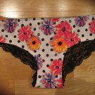 Victoria's Secret Pink Lace-Back Low-Rise Hipster Black White floral print Med