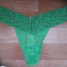 Victoria's Secret PINK ALl Lace Green Sheer Thong w/Gold Glitter Large