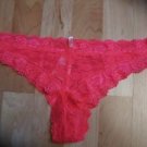 Victoria's Secret PINK Lace Edged Hot Orange Sheer Thong Floral Print Large