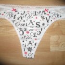 Victoria's Secret White Lace Edged Thong w/ VS & Silver & Red Snowflakes Small