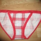 Victoria's Secret Red Lace Edged String Bikini Red/Green Plaid Print Small