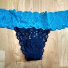 Victoria's Secret Turquoise & Navy Blue Flower All Lace Jeweled Thong Small