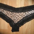 Victoria's Secret Cheeky Black Lace Edged Panty Leopard Tan Tint Size Large