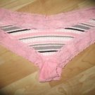 Victoria's Secret Lace Edged Cheeky Pink/White/Black Stripes & Polka Dots XSmall