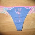 Victoria's Secret Pink Ex Low Rise Purple/Pink Thong "PINK LIFE" Palm Tree Med