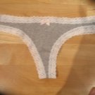 Victoria's Secret Gray Ribbed White Lace Edged Low Rise Thong w/Bow Small