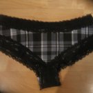 Victoria's Secret PINK Black/Gray/White Plaid Checkered Lace Edged Cheekster Lrg