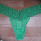 Victoria's Secret PINK ALl Lace Green Sheer Thong w/Gold Glitter Small