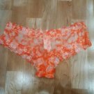 Victoria's Secret PINK Sheer Orange/White Lace Edged Ex Low Rise Cheekster Large