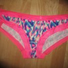 Victoria's Secret  PINK Lace Edged Bright Pink/Blue/Purple Print Hipster Large