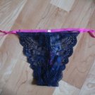 Victoria's Secret PINK Navy Sheer Lace V-String w/Hot Pink Trim Medium