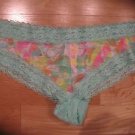 Victoria's Secret Pink Lace-Edged Mint Green & Floral Sheer Cheekster Small