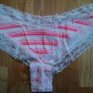 Victoria's Secret  Hot Pink & White Lace Edged Cheeky w/VS Logos Large