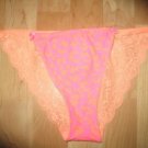 Victoria's Secret PINK Lace Back V-String Thong Bright Orange & Pink Small