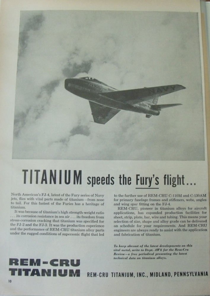1950s RemCru Titanium Midland Pennsylvania / North American FJ4 Fury ad