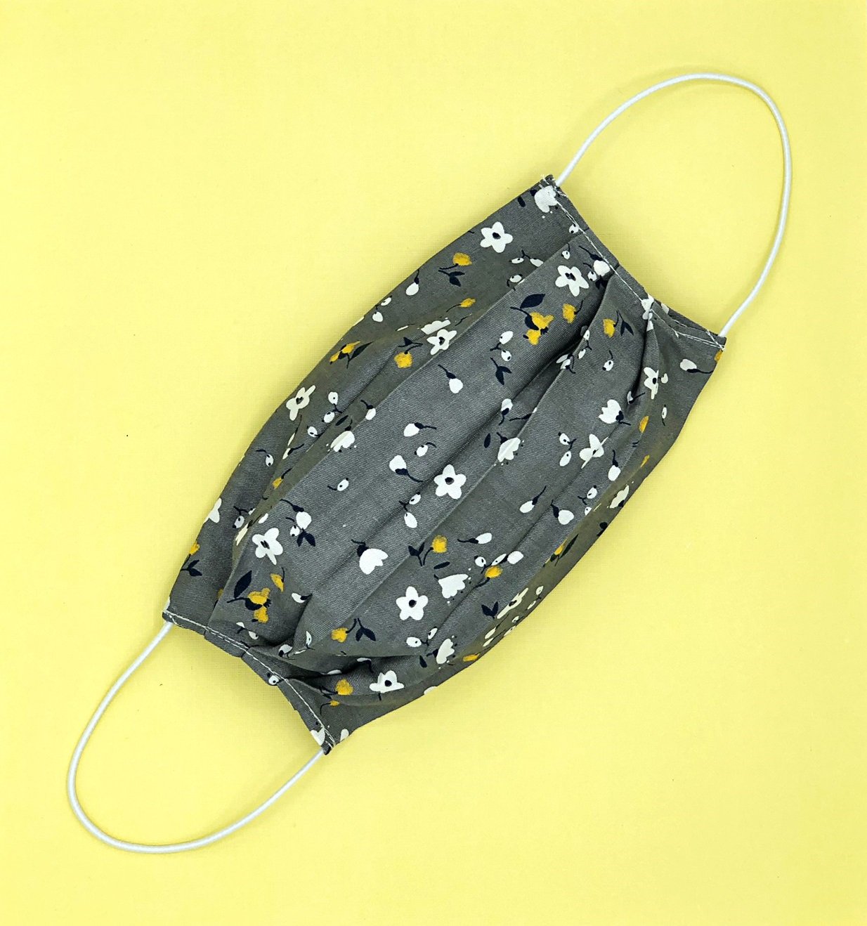 Handmade Face Mask Reusable Washable With Filter Pocket Iron Gray White Camellia Floral Pattern