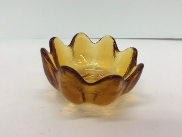 Vtg Yellow Amber Blenko Glass Petal Flower Bowl