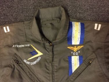 Vtg Attack Squadron 146 Blue Diamond Aramid Embroidered Flightsuit Scovill Zip