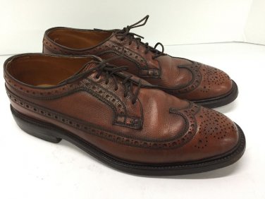 Vtg Nettleton USA Leather Wingtips Shoes Pebbled Grain 1950s 60s Sz 10