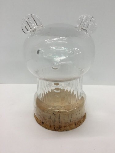 Vtg Cork Bottom Teddy Bear Cat? Blown Molded Glass Candy Holder Container