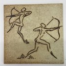 Vtg Semigres Italy Stoneware Glazed Etched Tile Nude Male Archers 8"