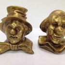 VTG Heavy Gold Painted Brass Metal Clown Bookends