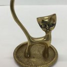 Vtg Modernist Solid Brass Siamese Cat Vanity Ring Jewelry Holder