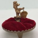 Vtg California Souvenir Gold Metal Poodle Ring Jewelry Pillow Pin Cushion