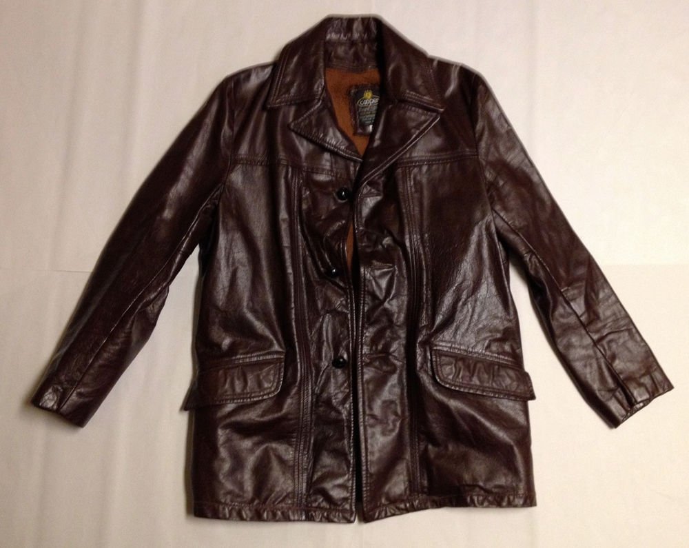 VTG Cooper Heavy Brown Leather Fight Club Jacket Coat Zipper Lined SZ 40