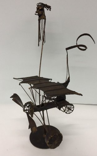 Vtg Steampunk Brutalist Burning Man Airplane Mad Max Sculpture Metal Brass