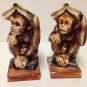 VTG Norleans Japan Ceramic Bookends Ugly Monkeys with Books head Figural 1950s