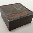 Vtg Indian Woven Tapestry Square Wooden Trinket Box Silverplate Glass